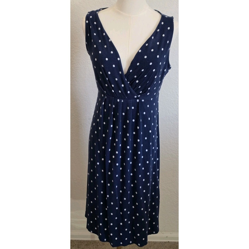 St John Bay Womens size Medium Blue and White Polka Dot Dress Casual Weekend